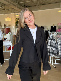 Ruffle Sleeve Peplum Jacket in Black