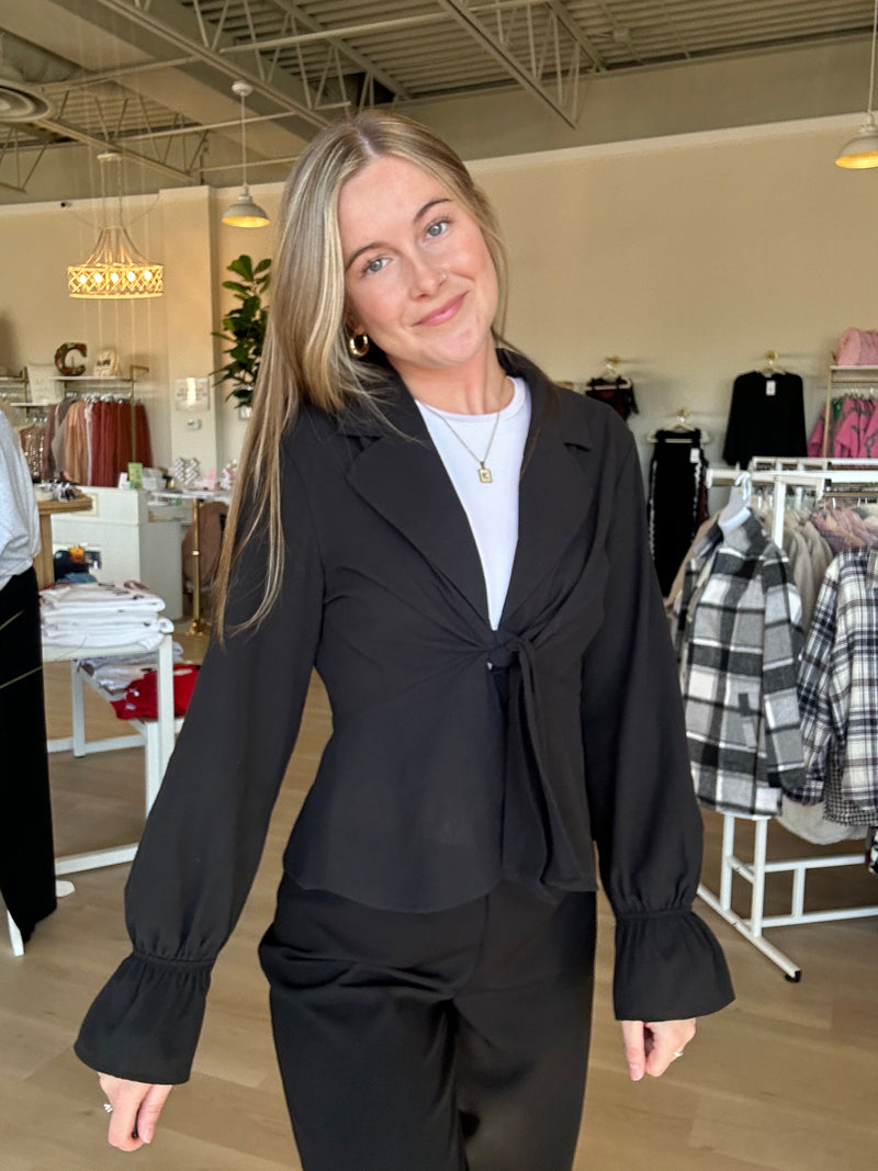 Ruffle Sleeve Peplum Jacket in Black