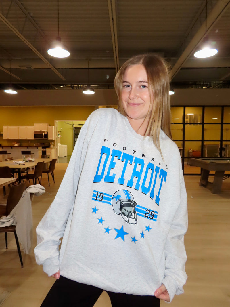 Detroit Football Star Design Crewneck in Ash Gray