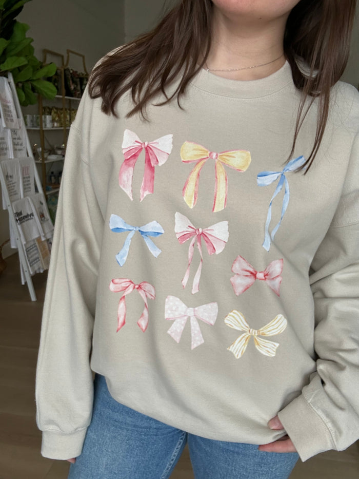 Bows and More Bows Crewneck in Sand