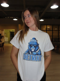 Detroit Lions Blue Beanie T-Shirt in White
