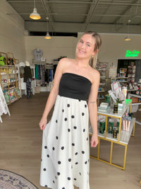 Polka Dot Strapless Dress in Black and White