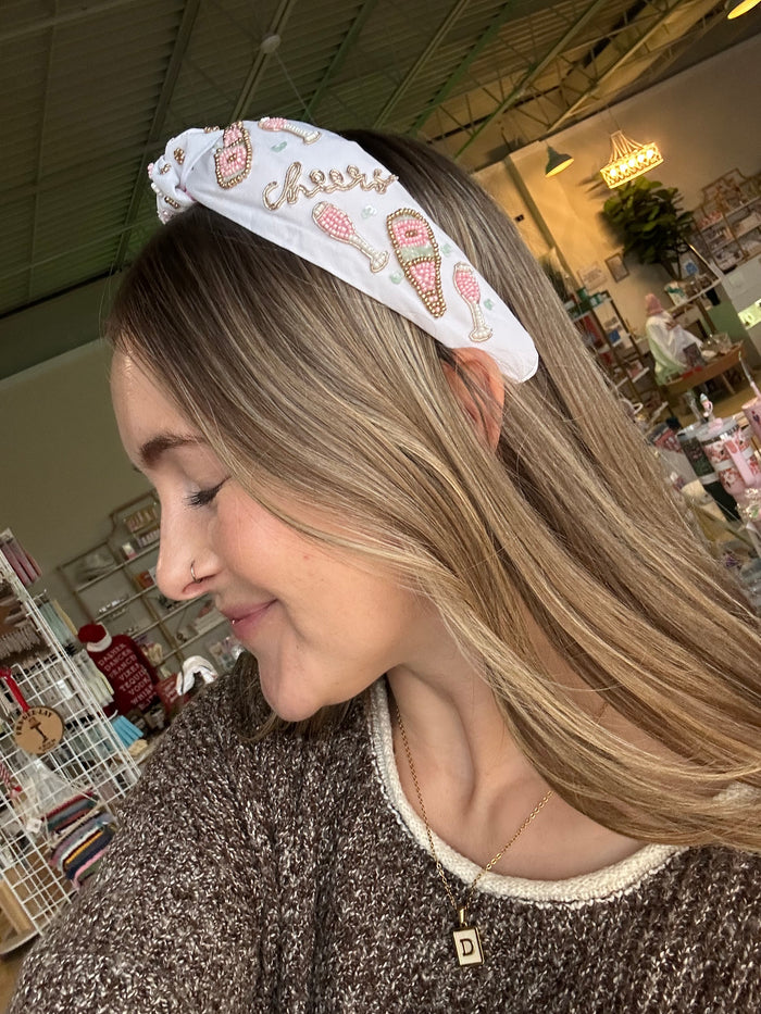 Cheers Champagne Embroidered Headband