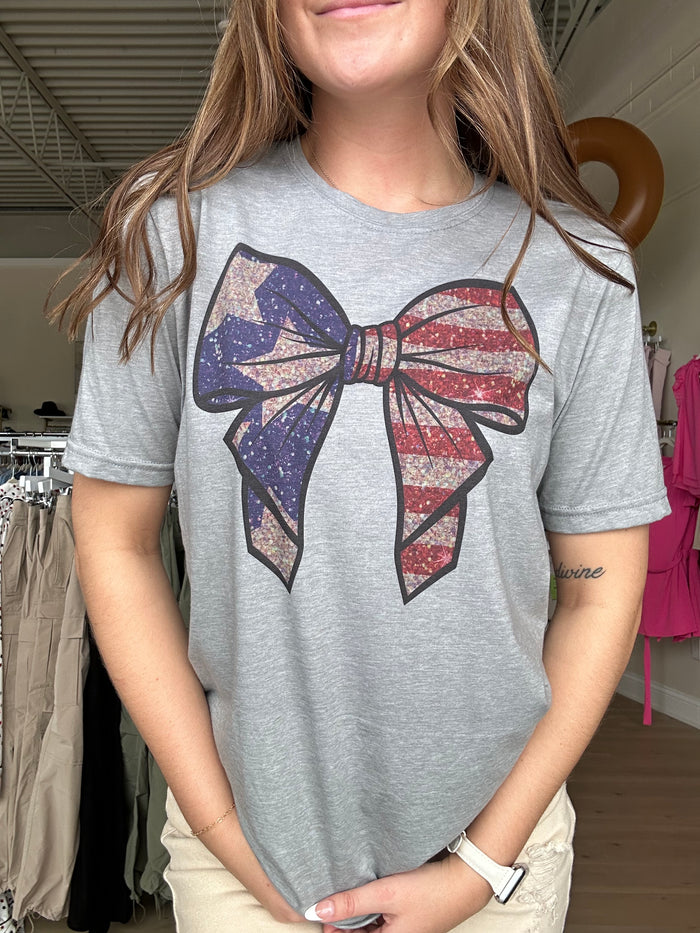 USA Bow T-Shirt in Heather Gray