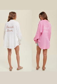 Beach Bum Cover Up Shirt in White