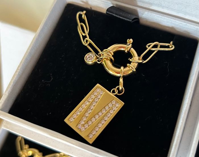 M Initial Necklace with Paperclip Chain: 18k Gold Plated