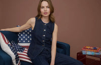Round Neck Button Down Sleeveless Denim Vest