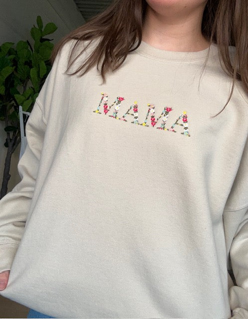 Mama Embroidered Crewneck in Sand