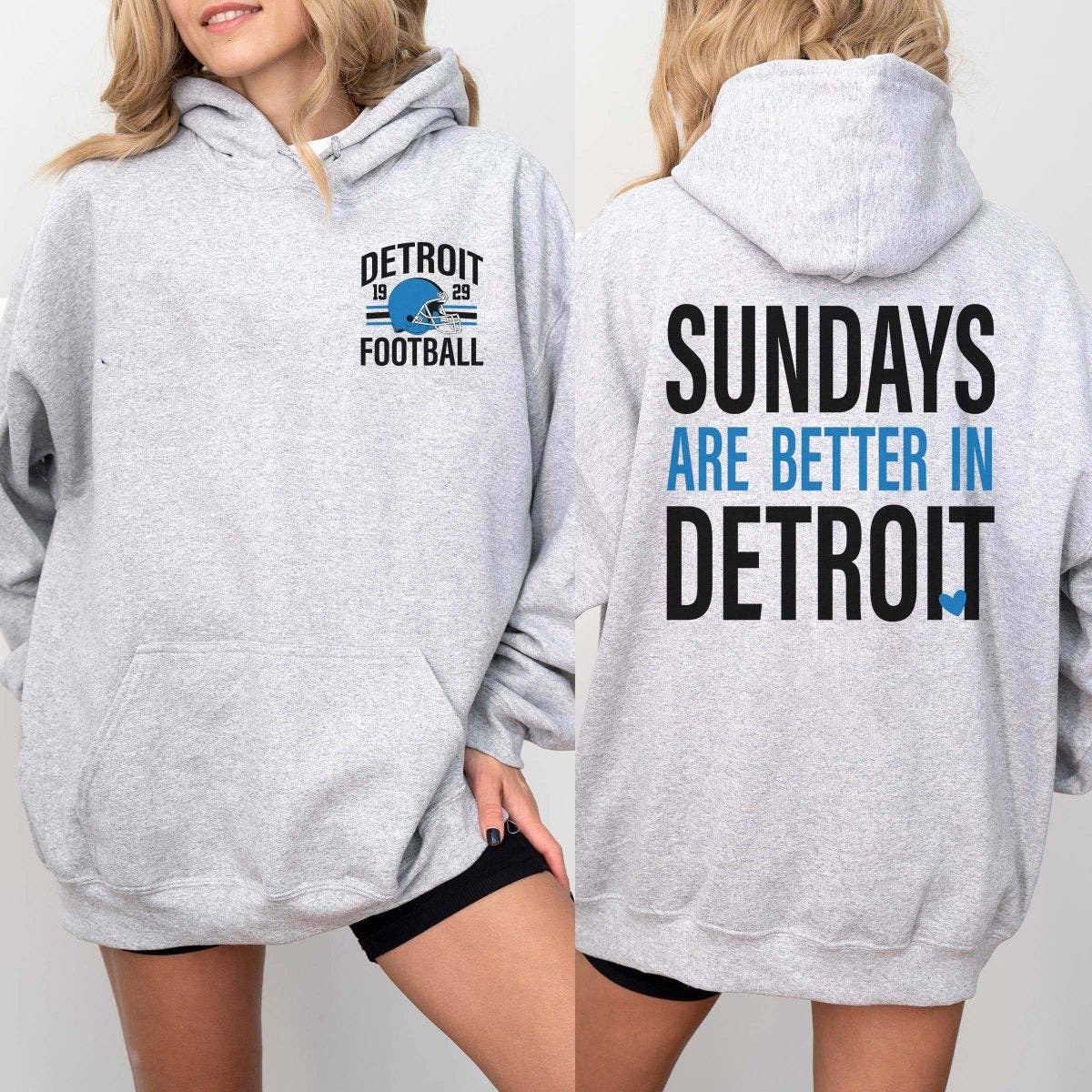 Sundays Are Better In Detroit Graphic Hoodie in Gray