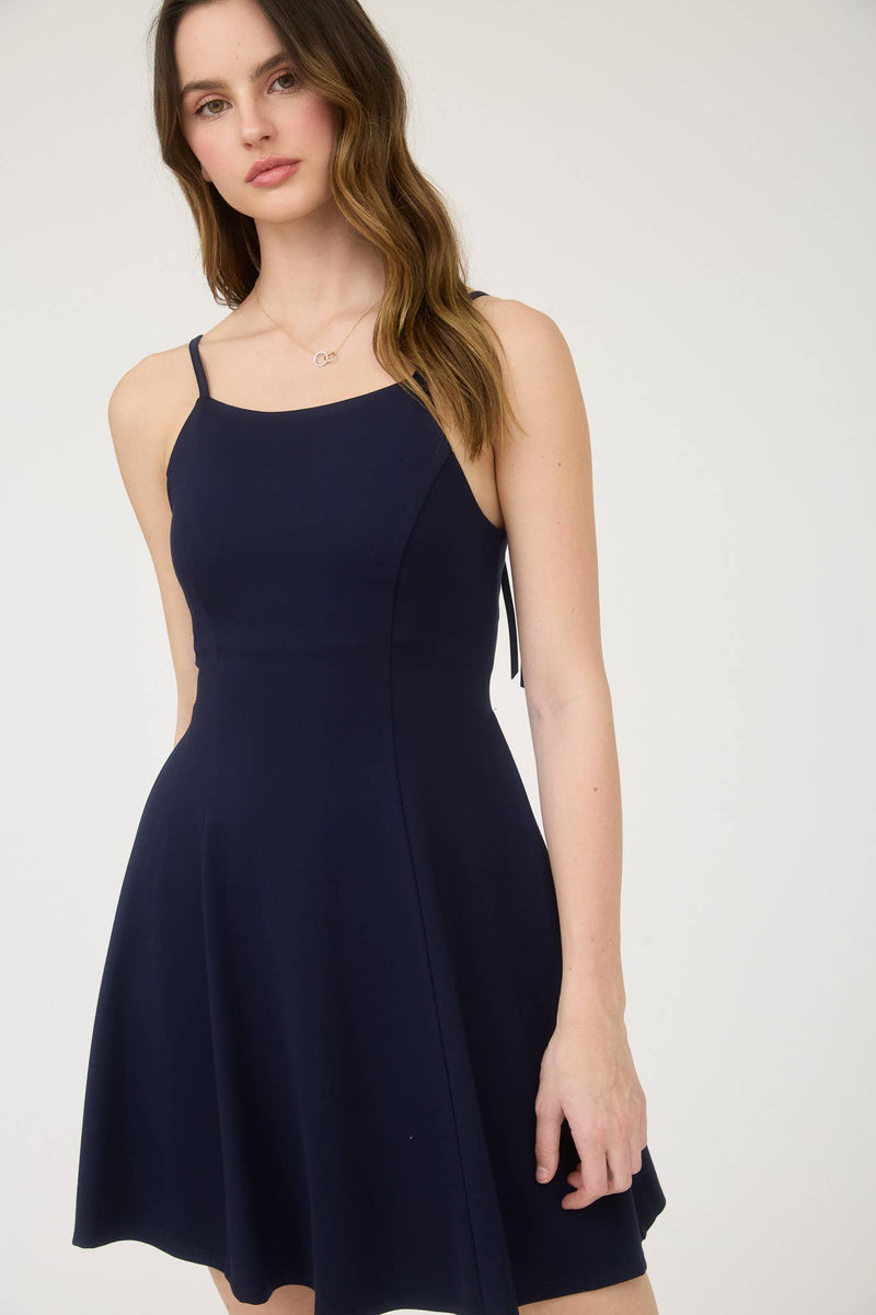 Spaghetti Strap Back Ribbon Detail Mini Dress in Ruby