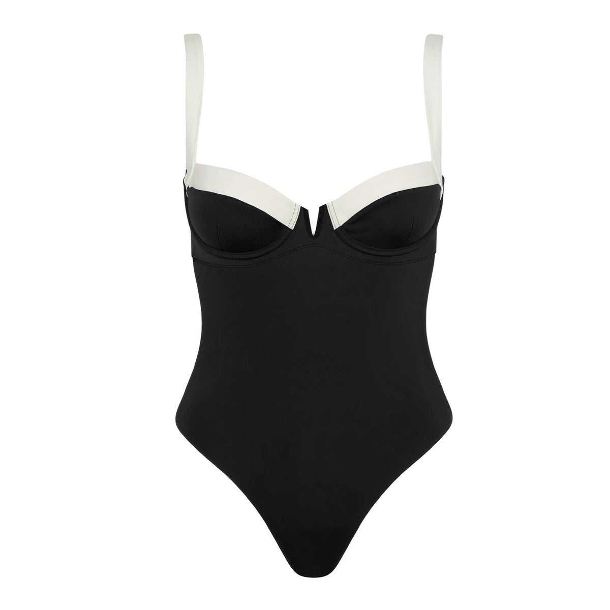 Classic black white contrast tankini one piece swimsuit