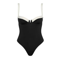 Classic black white contrast tankini one piece swimsuit