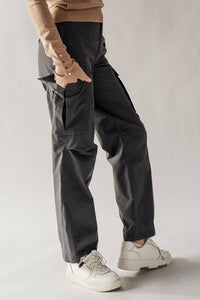 Olive Half Elastic Waistband Cargo Pants