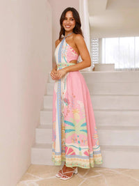 Halter Long Hollowed Waist Dress in Pink