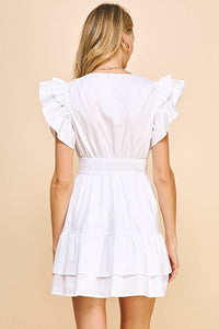 Surplice Bodice Mini Dress in White