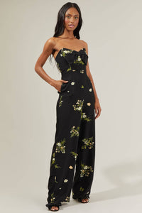 Jenna Floral Wide Leg Jumpsuit: BlackGreen