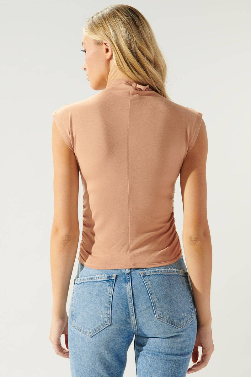 On the Go Ruched Mock Neck Top in Camel