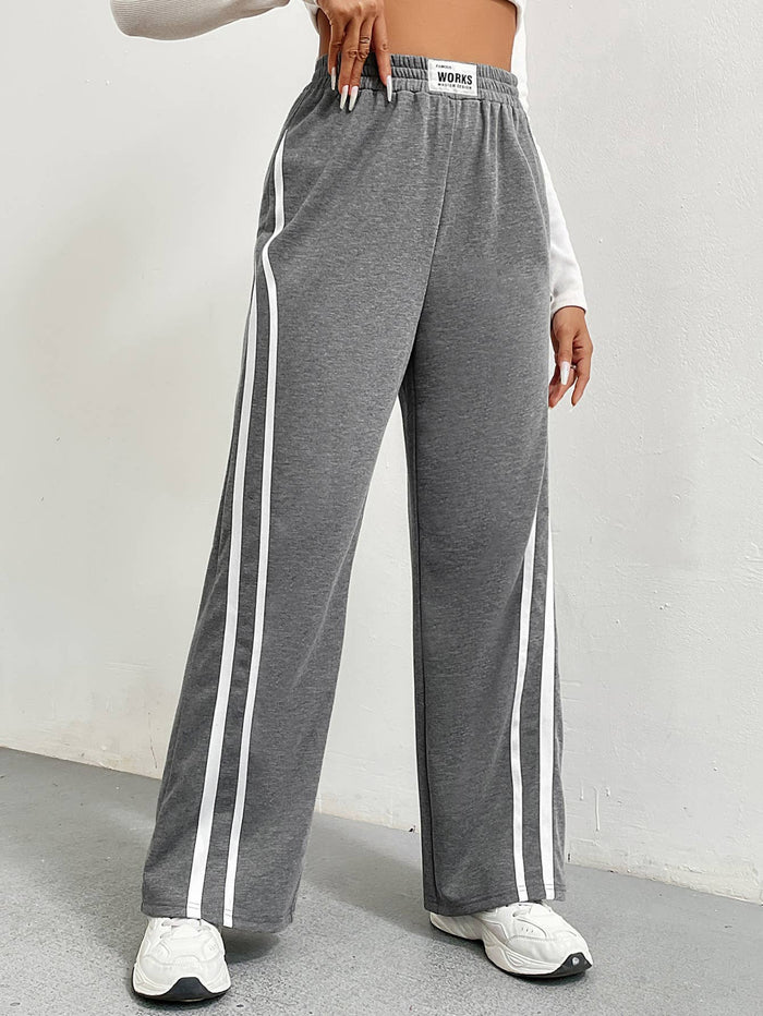 High Waist Baggy Striped Pants in Grey