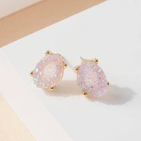 Druzy Sparkly Stone Crystals Stud Earrings: Rose Gold
