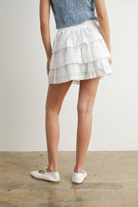 Stretch-Waist Tiered Skirt in White