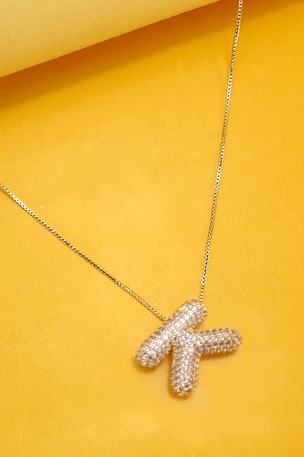 Initial Pavé Bubble Balloon Necklace in Gold