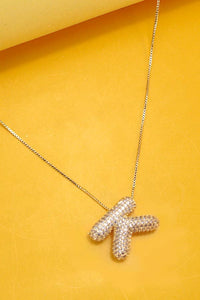 Initial Pavé Bubble Balloon Necklace in Gold