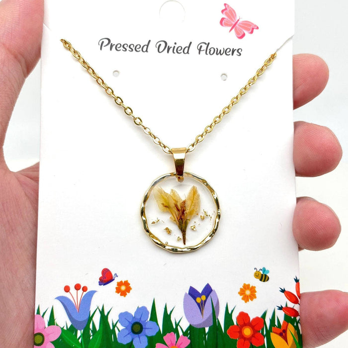 Dried Flowers Floral Round Necklace, Hydrangea