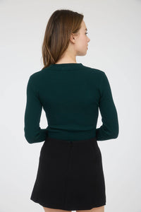 Collared Gold Snap Button Long Sleeve Sweater Knit in Hunter Green