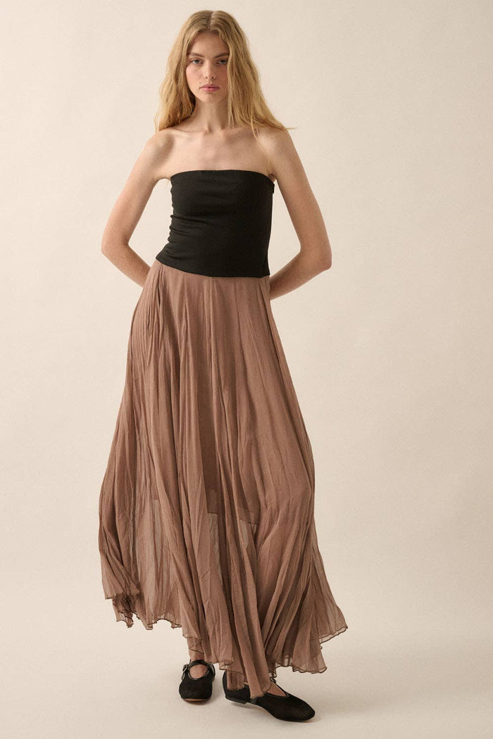 Strapless Textured Chiffon Maxi Dress in Taupe