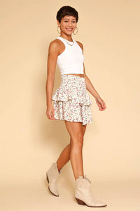 Floral Ruffle Mini Skirt in White