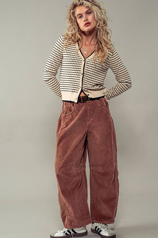 Pyramidal Striped Cardigan in Tan and Black