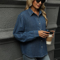 Loose Wash Denim Button Up Top