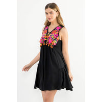 Sleeveless Dress With Floral Embroidery in Black