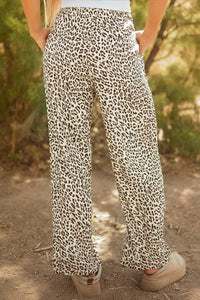 Leopard Drawstring Elastic Waist Pants: Brown