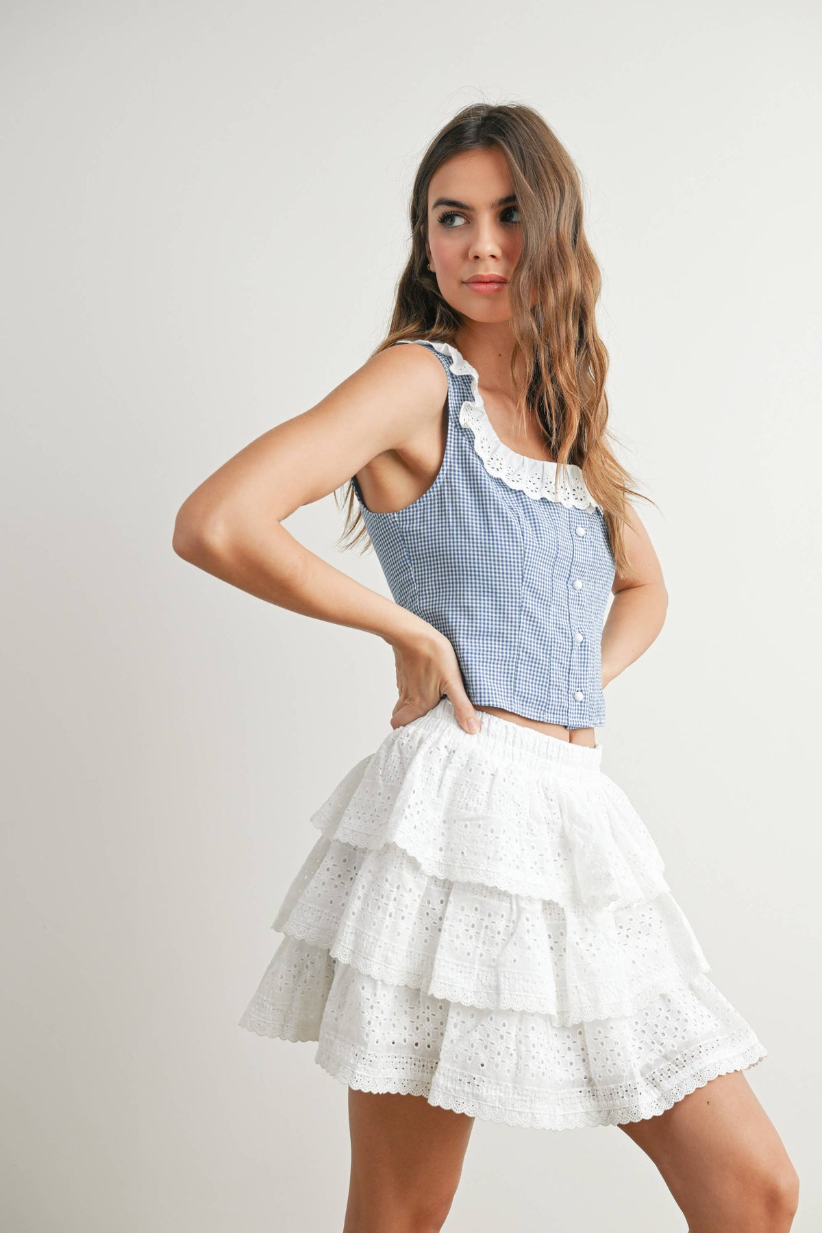 Stretch-Waist Tiered Skirt in White