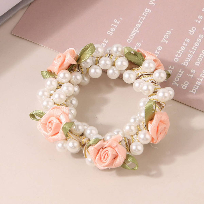ROSE PEARL HAIR TIES SCRUNCHIES STRETCH HAIR ROPE
