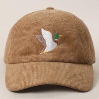 FLYING MALLARD Embroidered Corduroy Baseball Cap: MAUVE / One Size