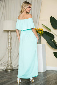 Off Shoulder Maxi Dress with Pocket in Mint