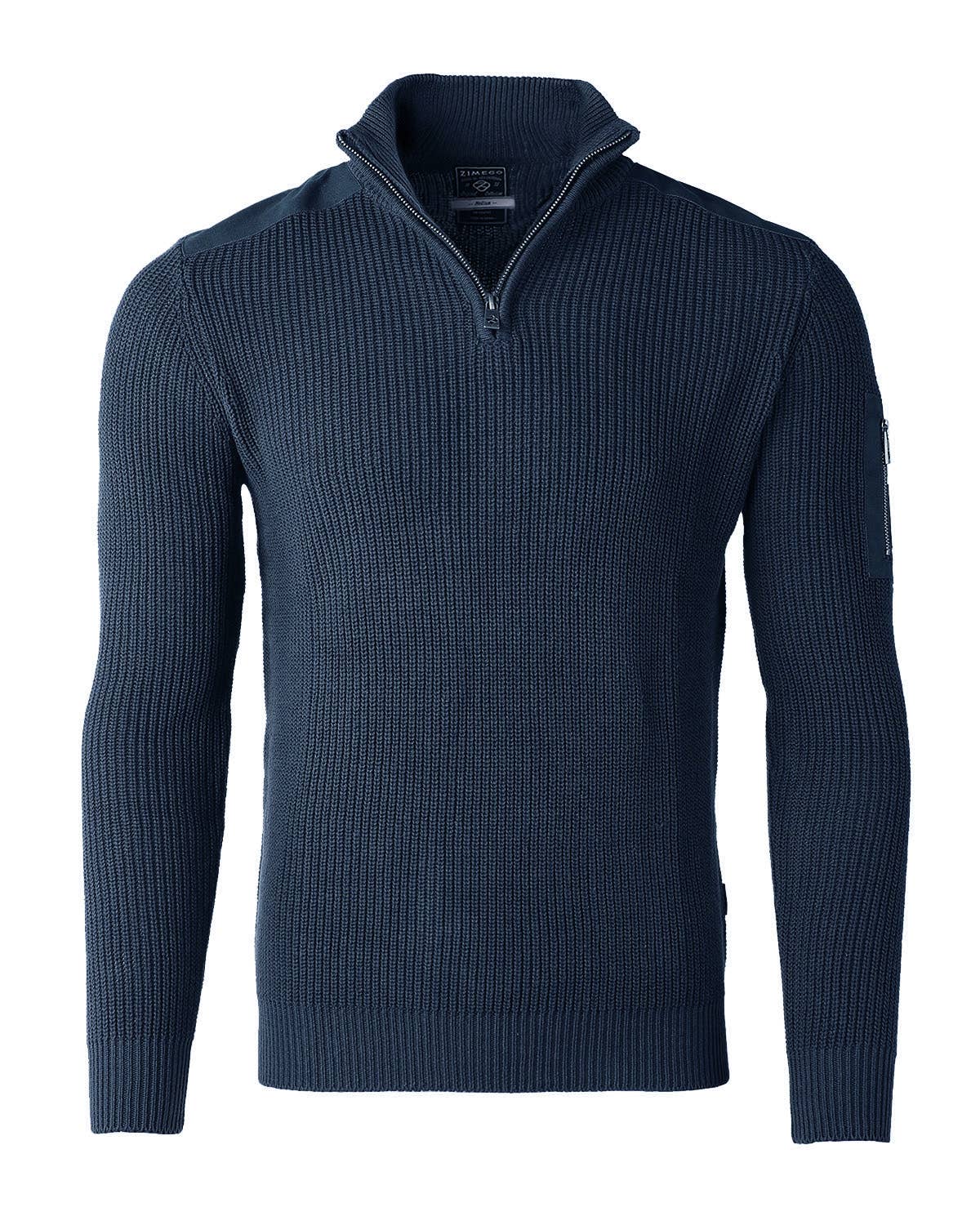 Navy Men's Quarter Zip Up Mock Turtle Neck Sweater
