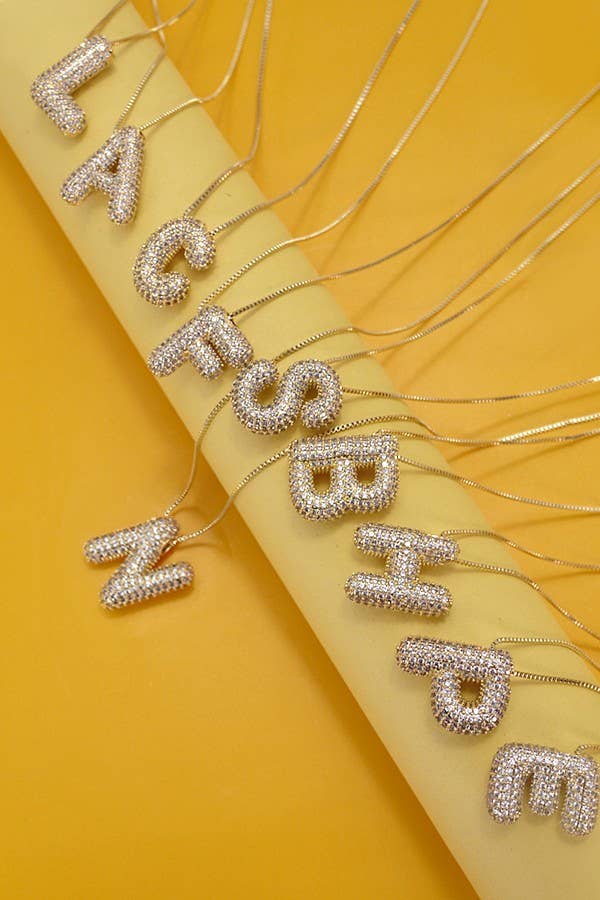 Initial Pavé Bubble Balloon Necklace in Gold