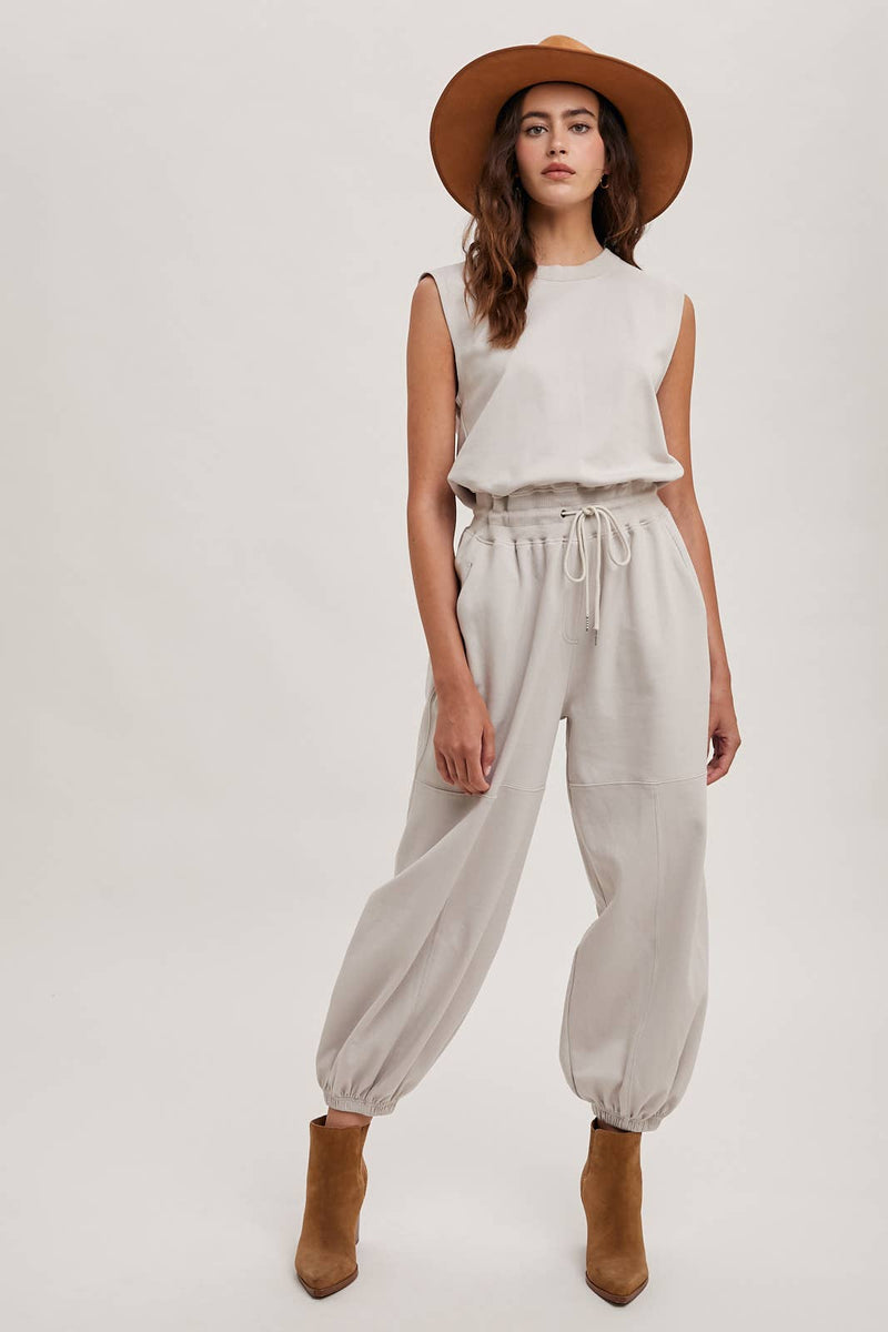 Drawstring Waist Sleeveless Knit Jumpsuit