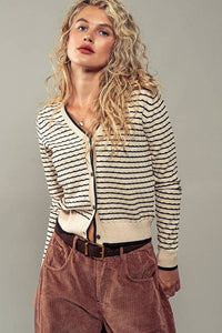 Pyramidal Striped Cardigan in Tan and Black
