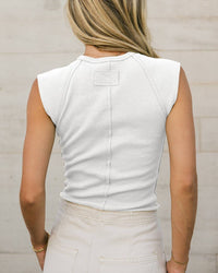 Sleeveless Crew Neck Knit Ribbed Top in White