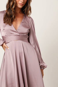 Satin Cut Out Mini Dress in Dusty Lavender