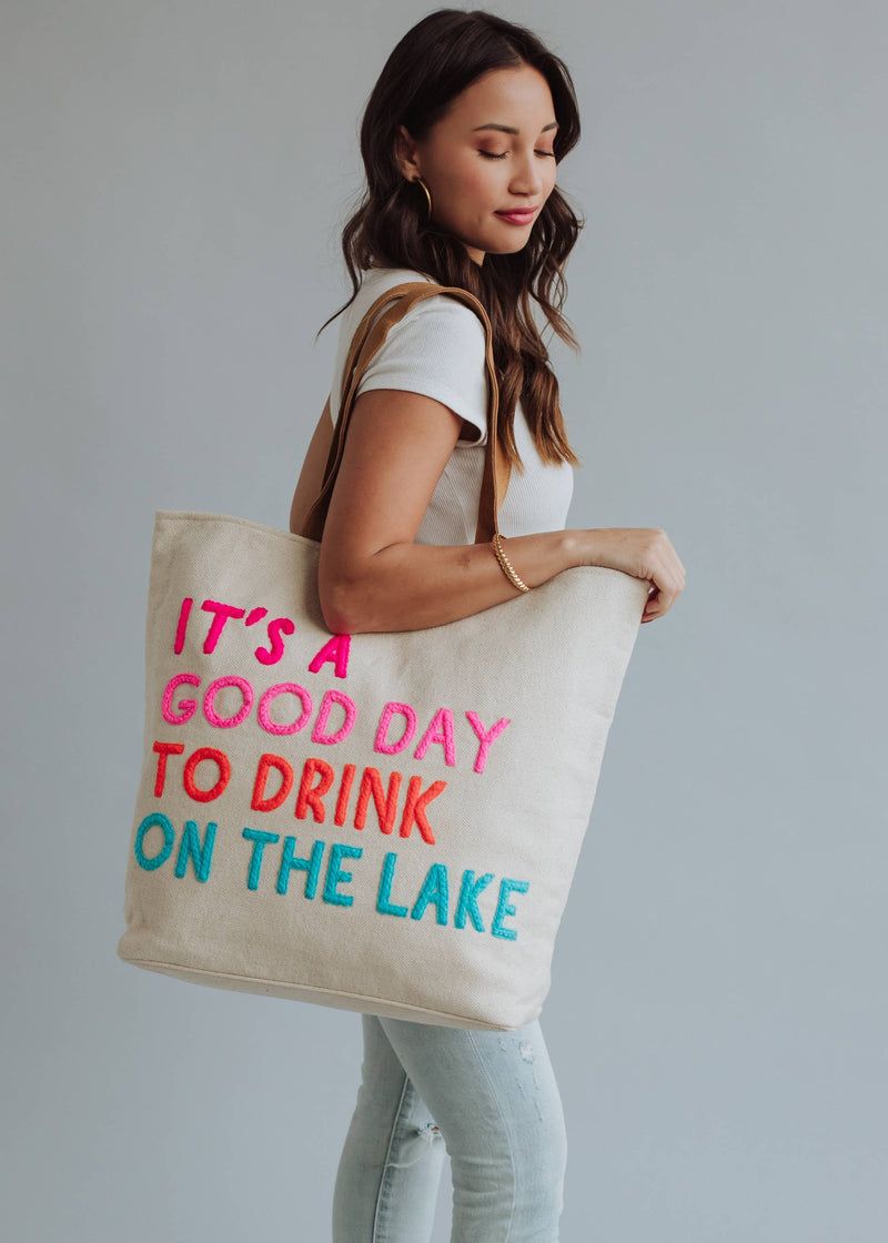 Drink On The Lake Tote in Cream