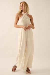 Wide-Leg Convertible Halter Jumpsuit in Natural Color