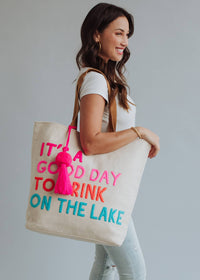 Drink On The Lake Tote in Cream