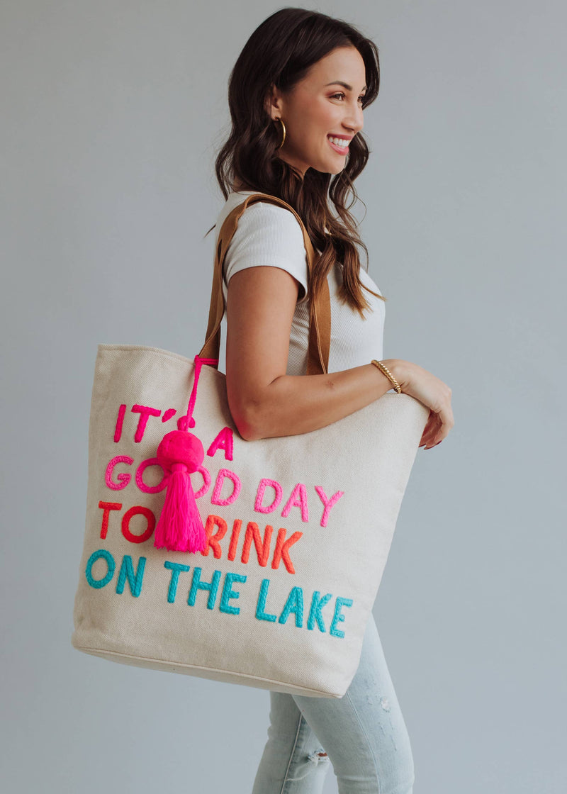 Drink On The Lake Tote in Cream