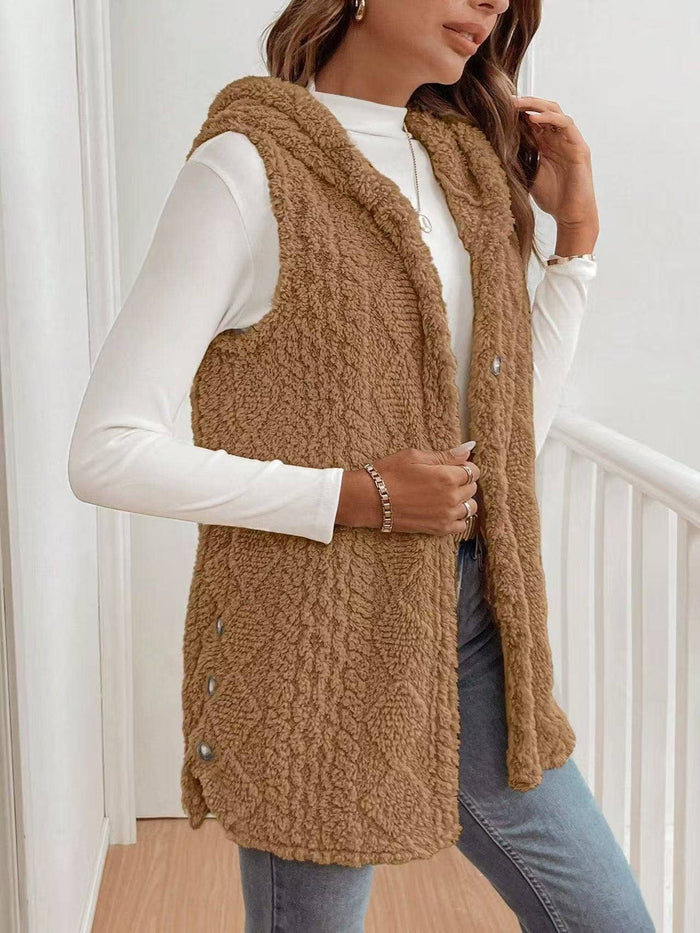 Hooded Fleece Vest in Brown