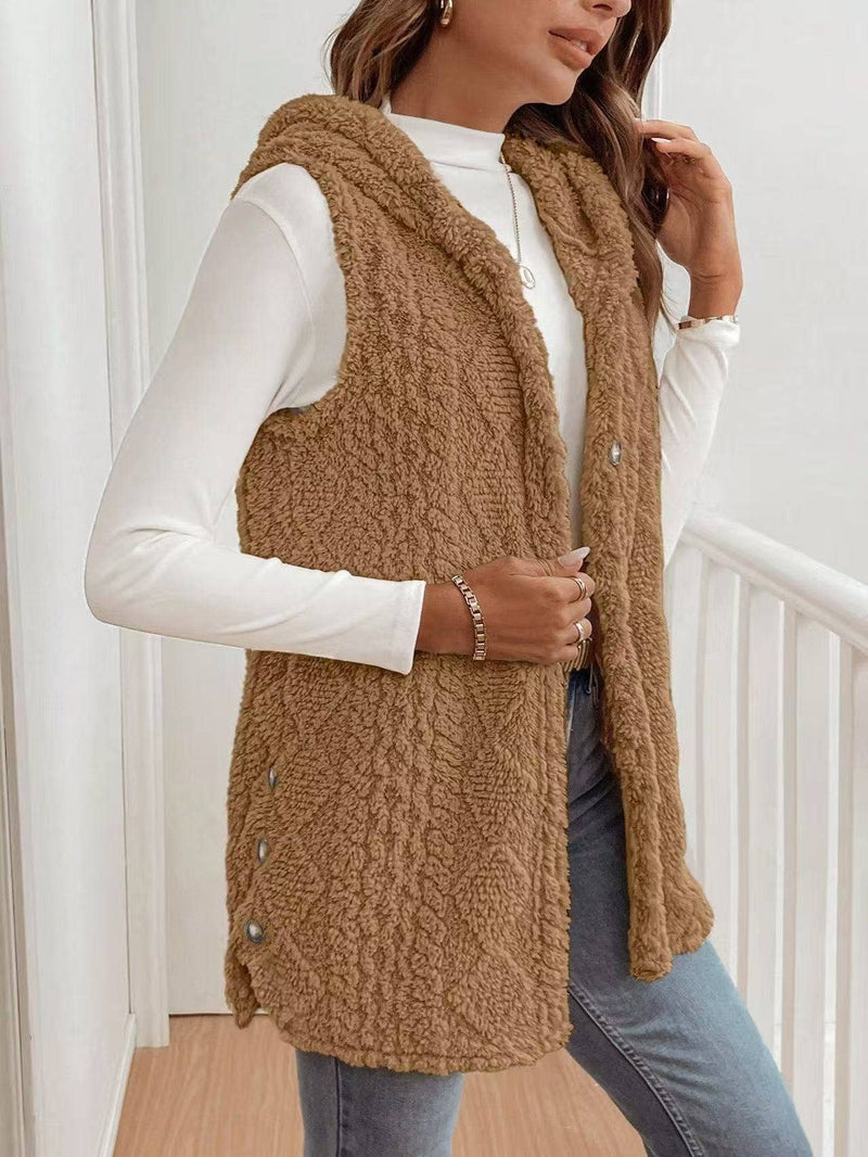 Hooded Fleece Vest in Brown